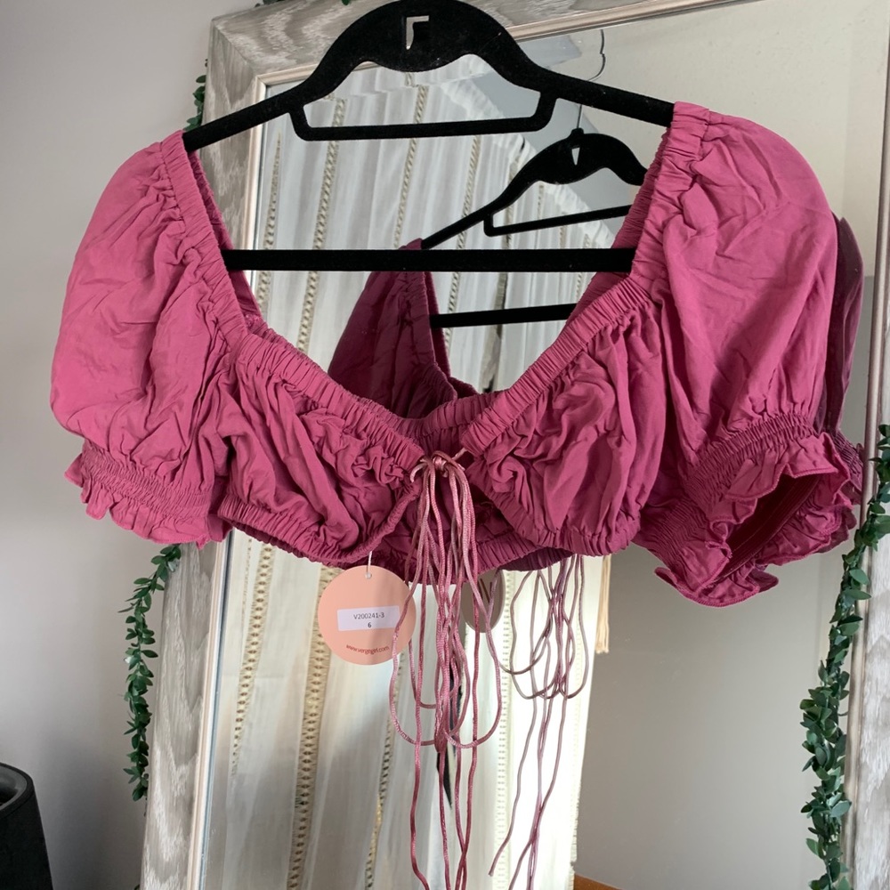 Verge Girl Italian Language Tie Front Crop Mauve